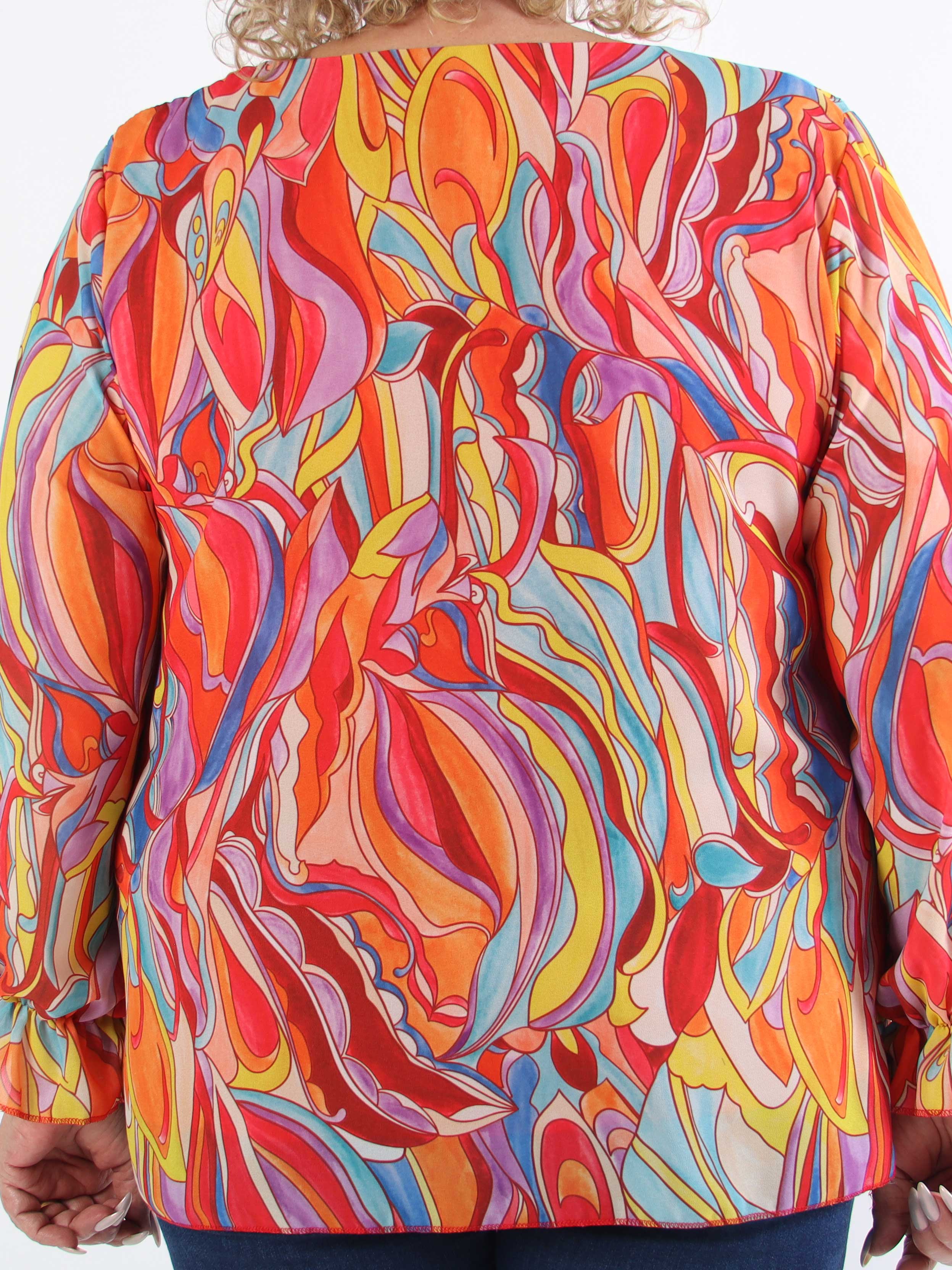 Lilia - Mönstrad plisserad blus i stor storlek